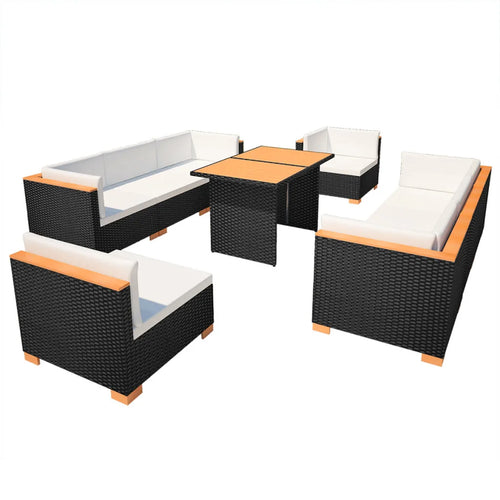 10-tlg. Garten-Lounge-Set mit Auflagen Poly Rattan