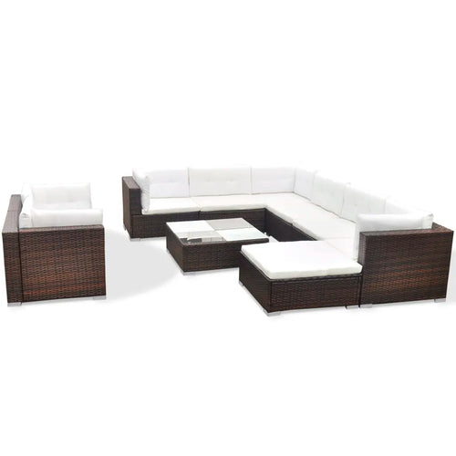 10-tlg. Garten-Lounge-Set mit Auflagen Poly Rattan