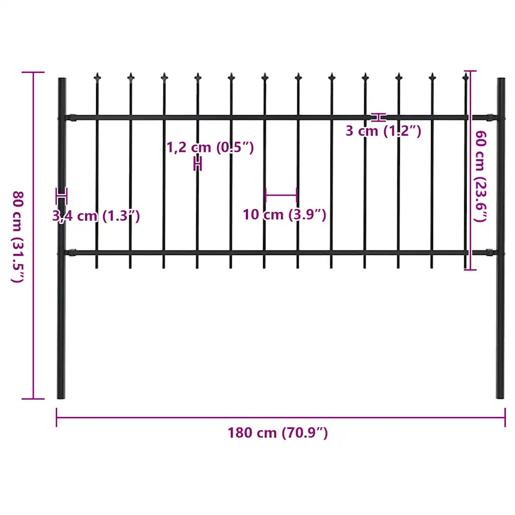 Gartenzaun mit Speerspitze Stahl 181 x 80 cm