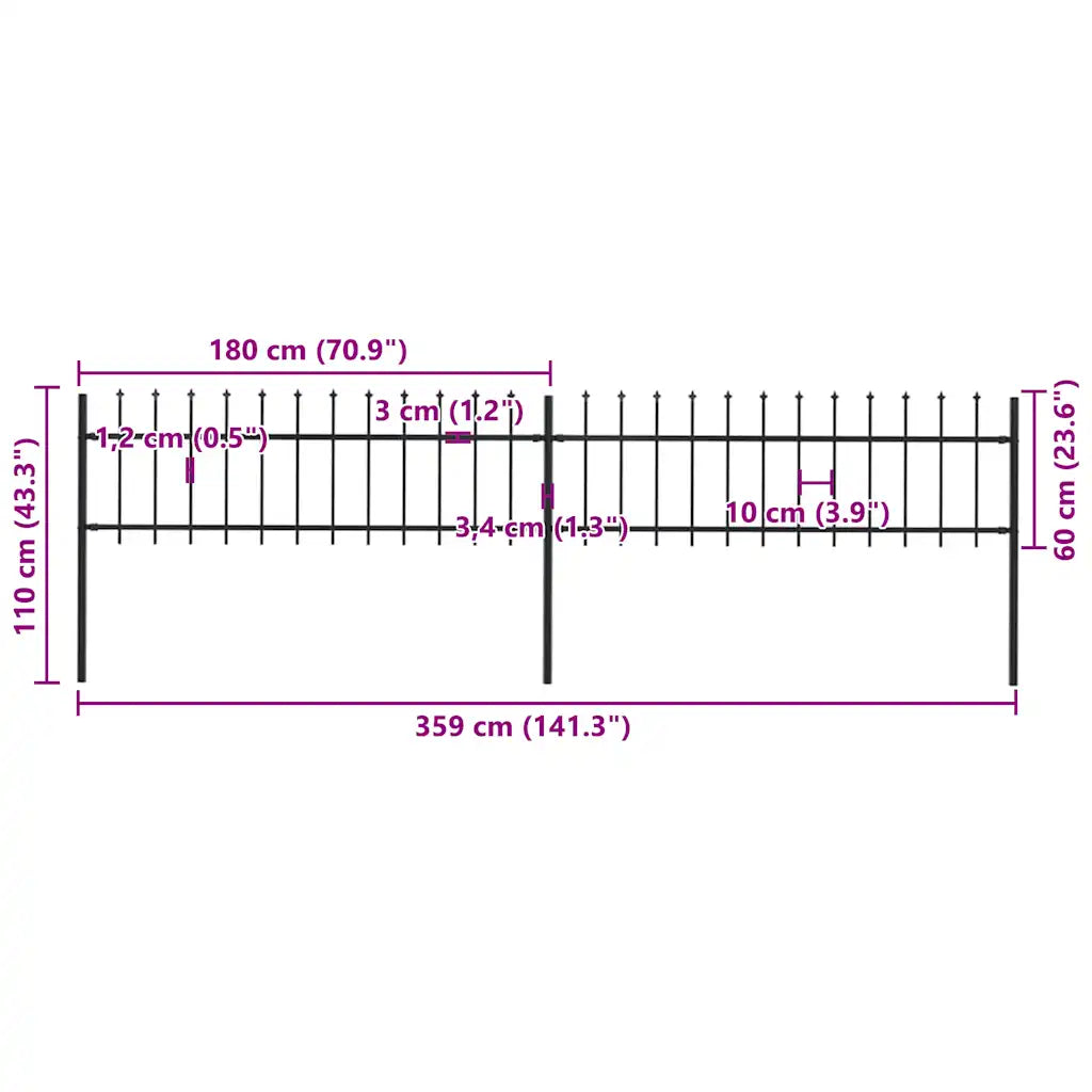 Gartenzaun mit Speerspitze Stahl 359 x 100 cm