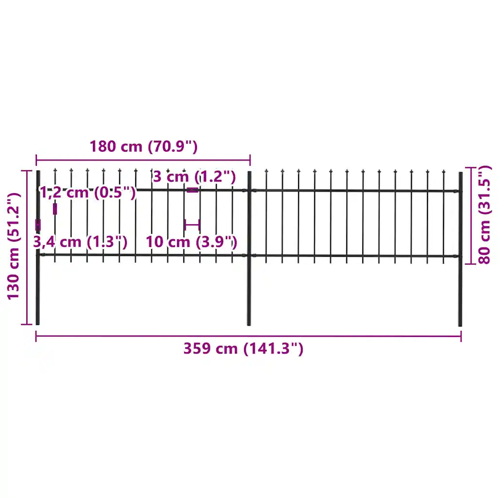 Gartenzaun mit Speerspitze Stahl 359 x 100 cm