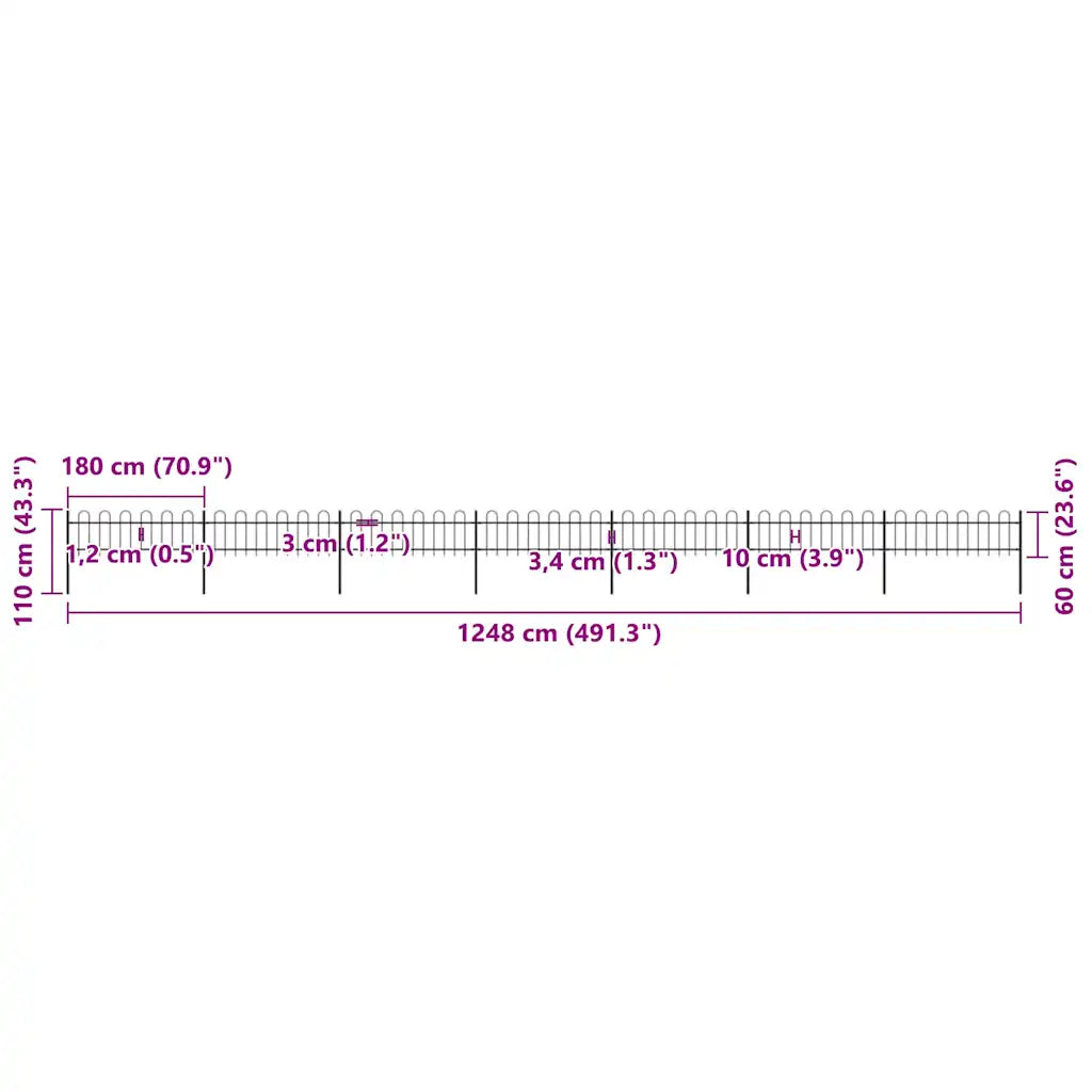 Gartenzaun mit Rundbogen Stahl 1248 x 100 cm