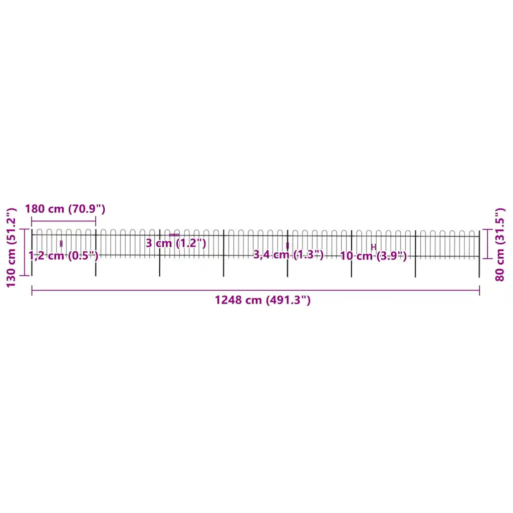 Gartenzaun mit Rundbogen Stahl 1248 x 100 cm