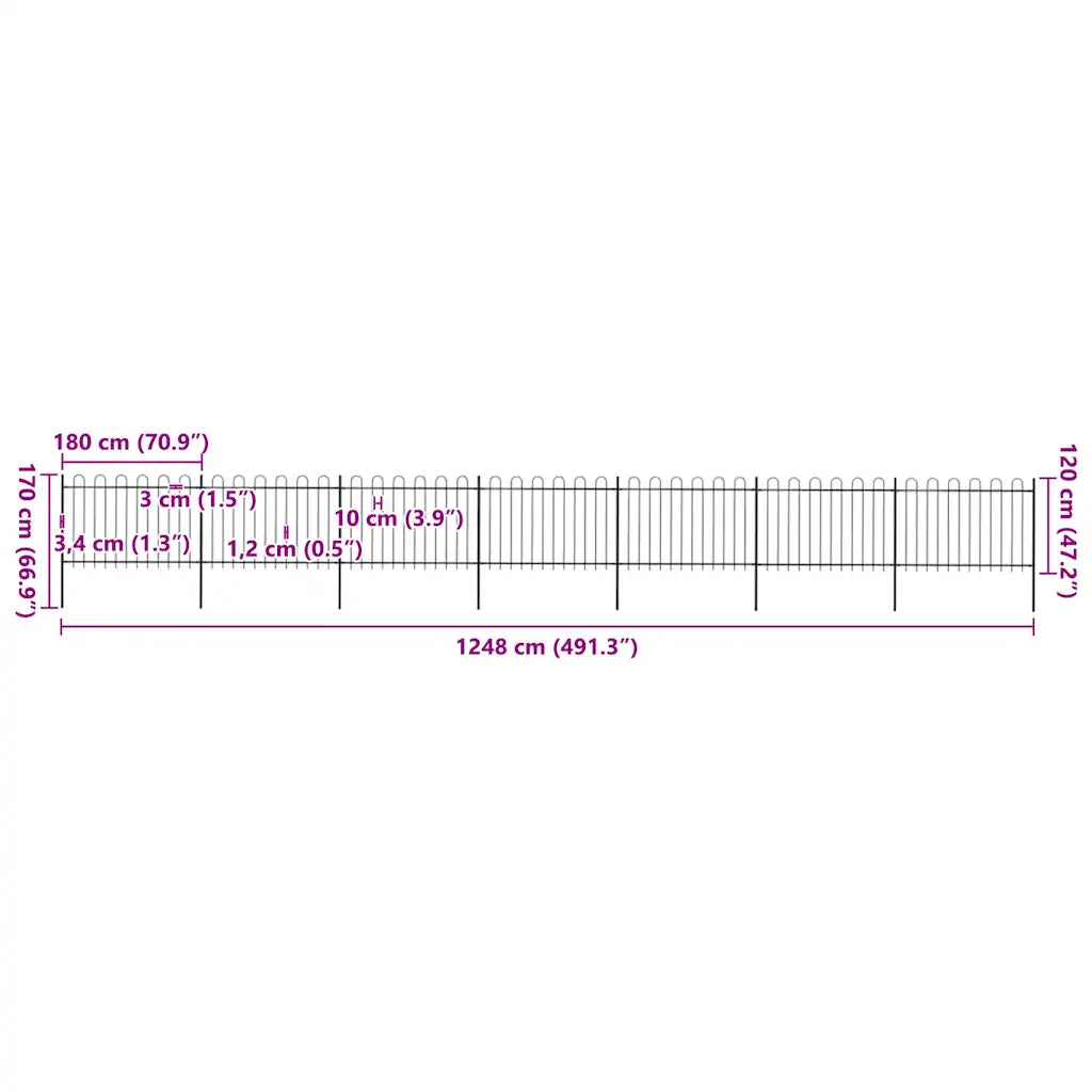 Gartenzaun mit Rundbogen Stahl 1248 x 100 cm