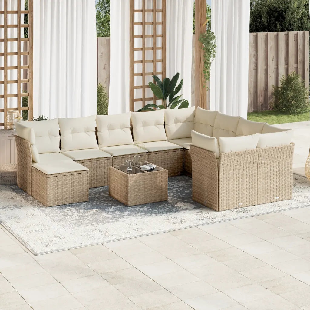 10-tlg. Garten-Sofagarnitur mit Kissen  Poly Rattan