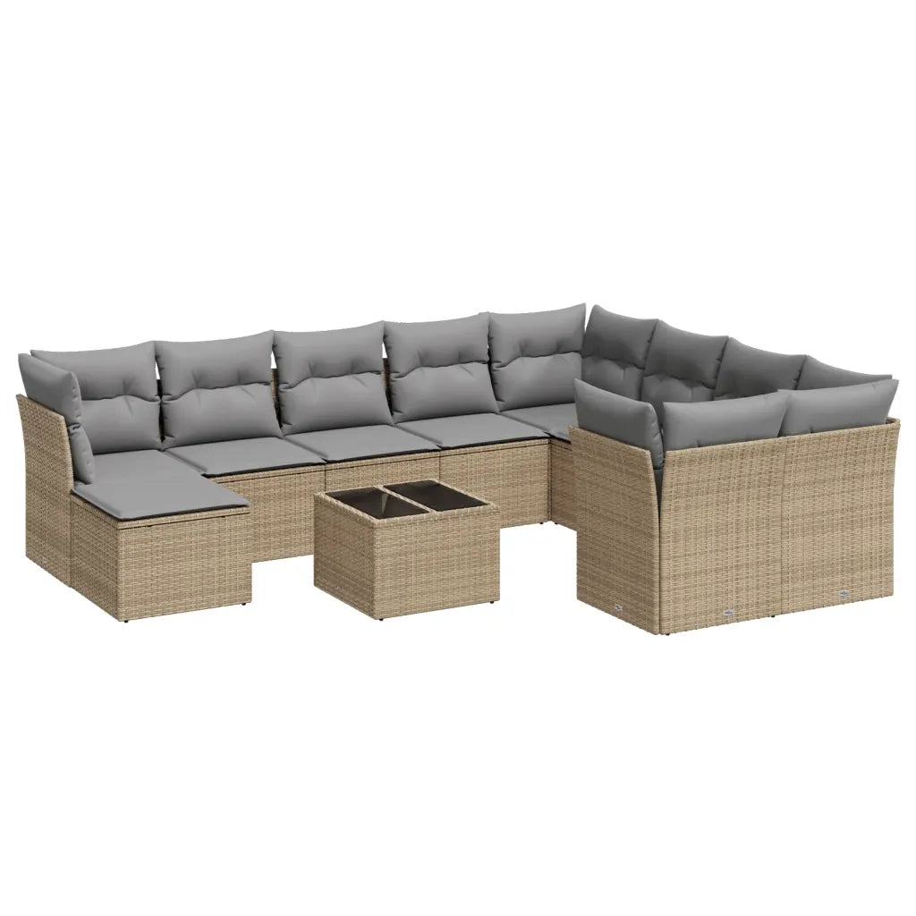 10-tlg. Garten-Sofagarnitur mit Kissen  Poly Rattan