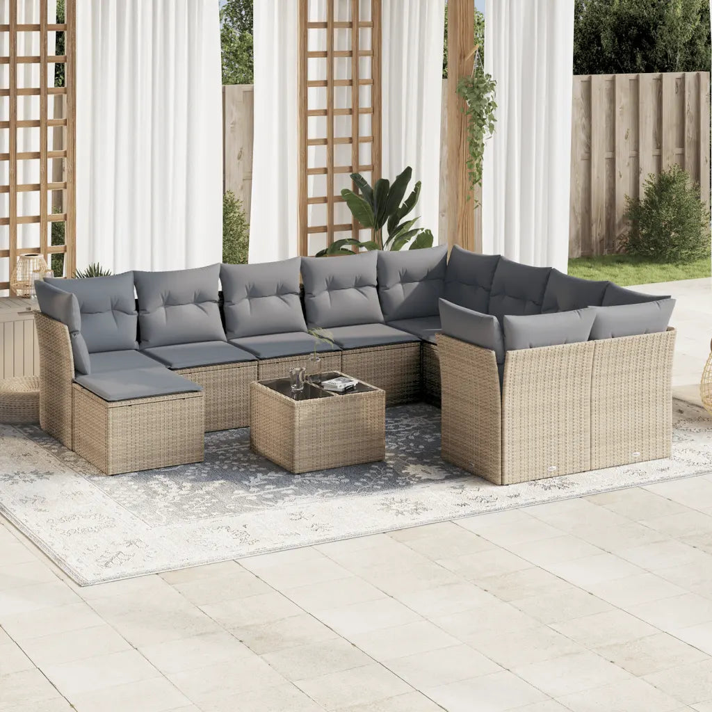 10-tlg. Garten-Sofagarnitur mit Kissen  Poly Rattan
