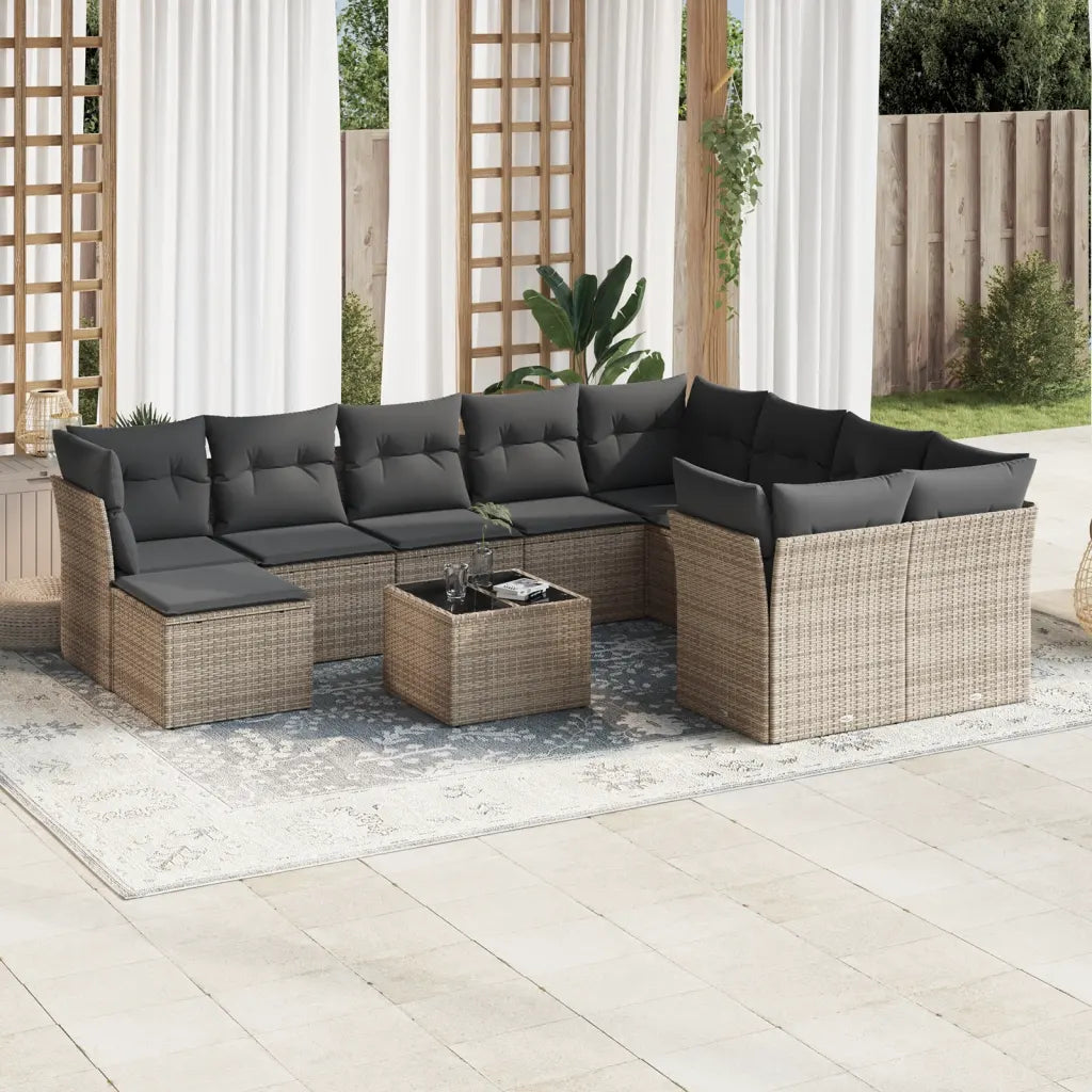 10-tlg. Garten-Sofagarnitur mit Kissen  Poly Rattan