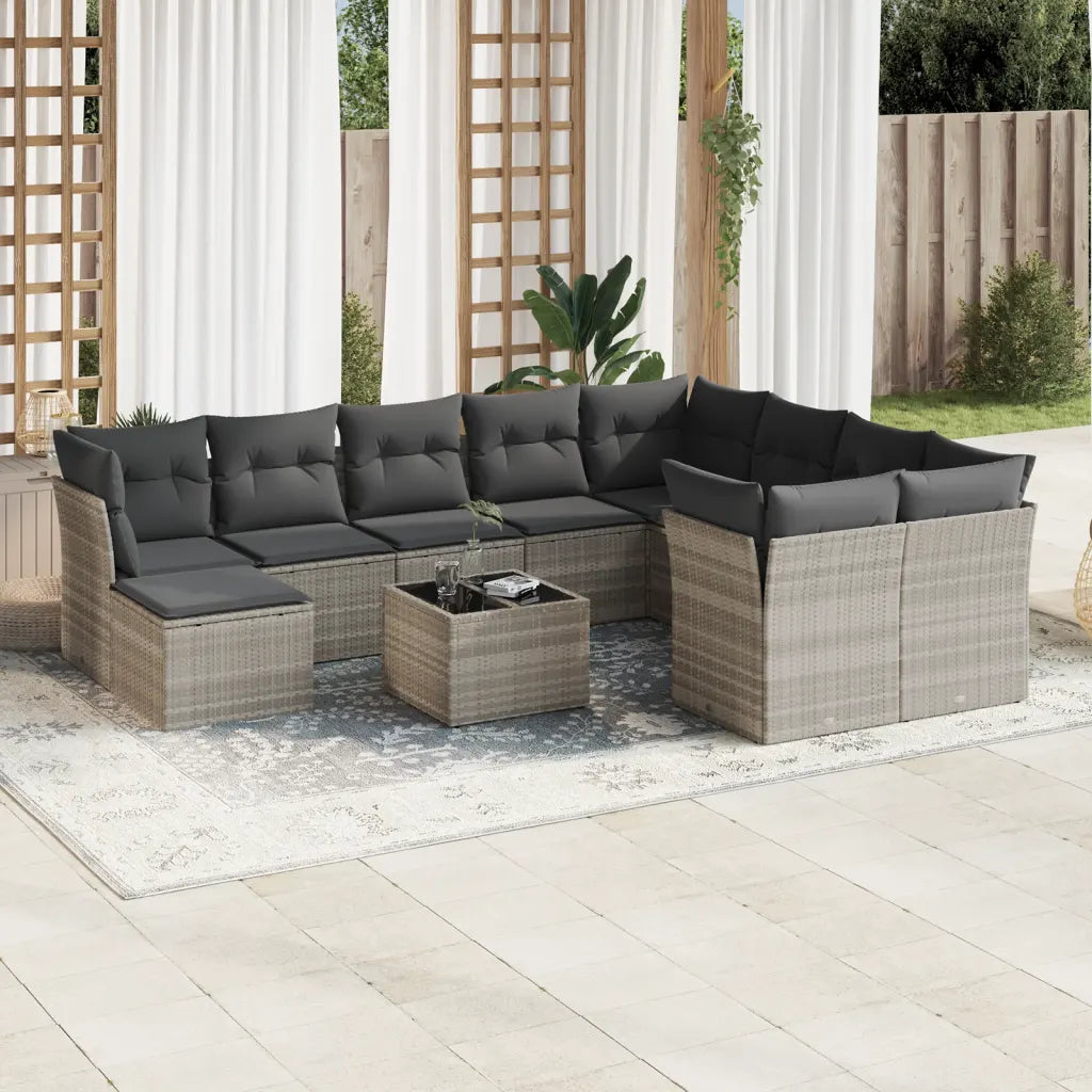 10-tlg. Garten-Sofagarnitur mit Kissen  Poly Rattan