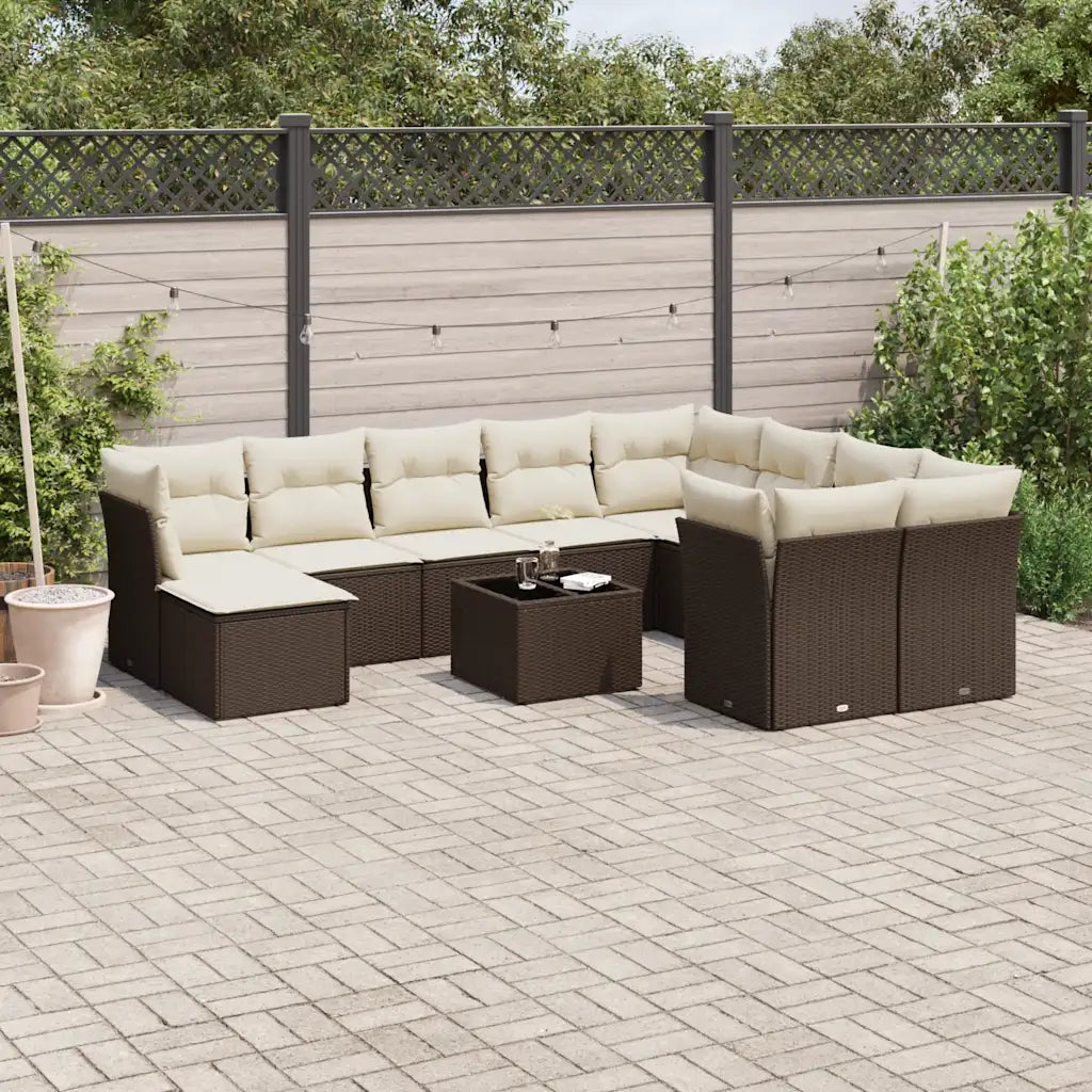 10-tlg. Garten-Sofagarnitur mit Kissen  Poly Rattan