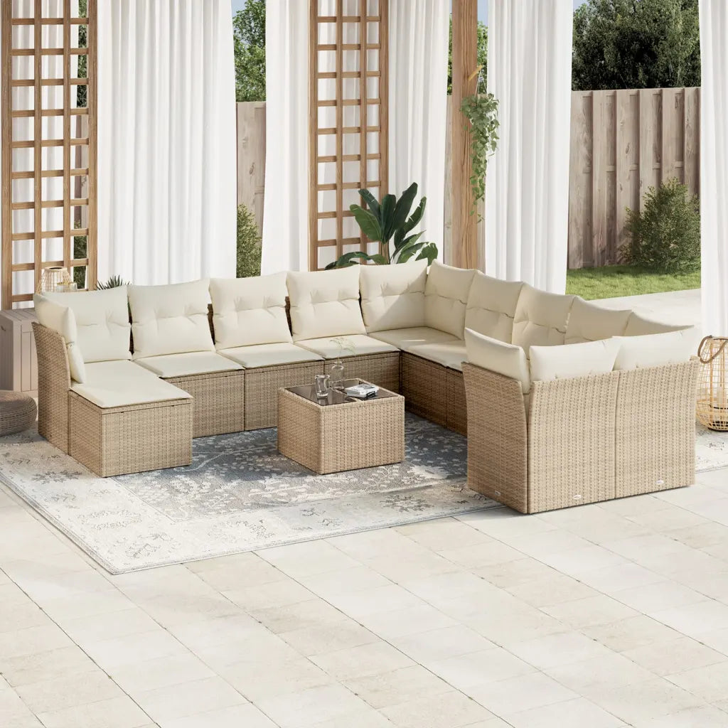 10-tlg. Garten-Sofagarnitur mit Kissen  Poly Rattan