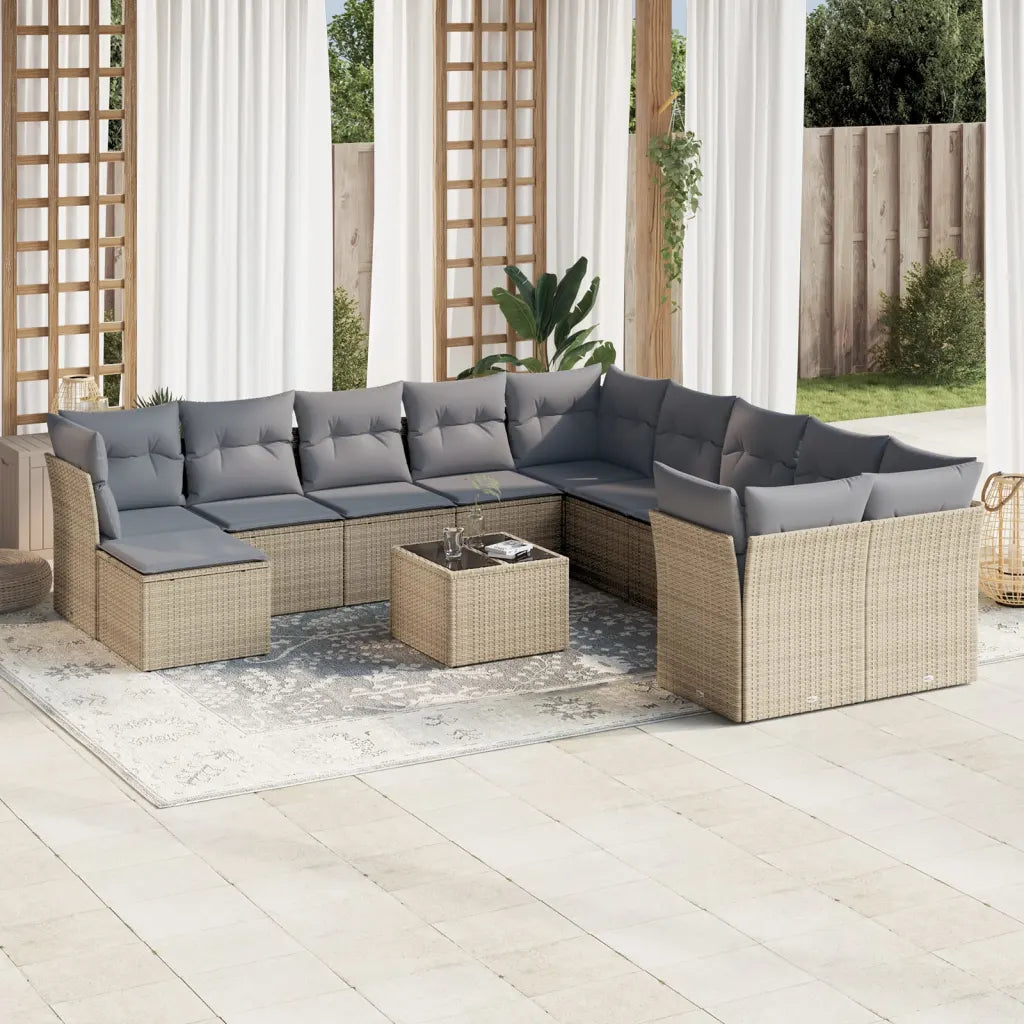 10-tlg. Garten-Sofagarnitur mit Kissen  Poly Rattan