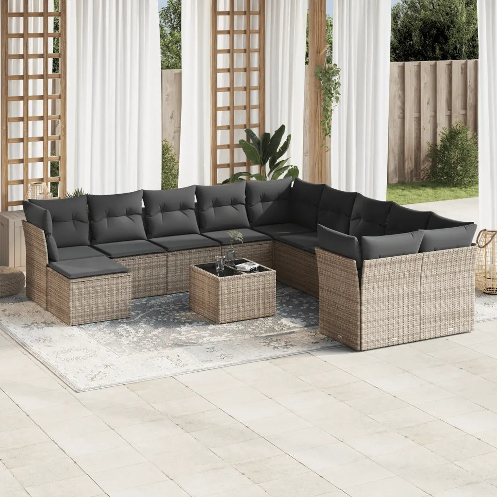 10-tlg. Garten-Sofagarnitur mit Kissen  Poly Rattan