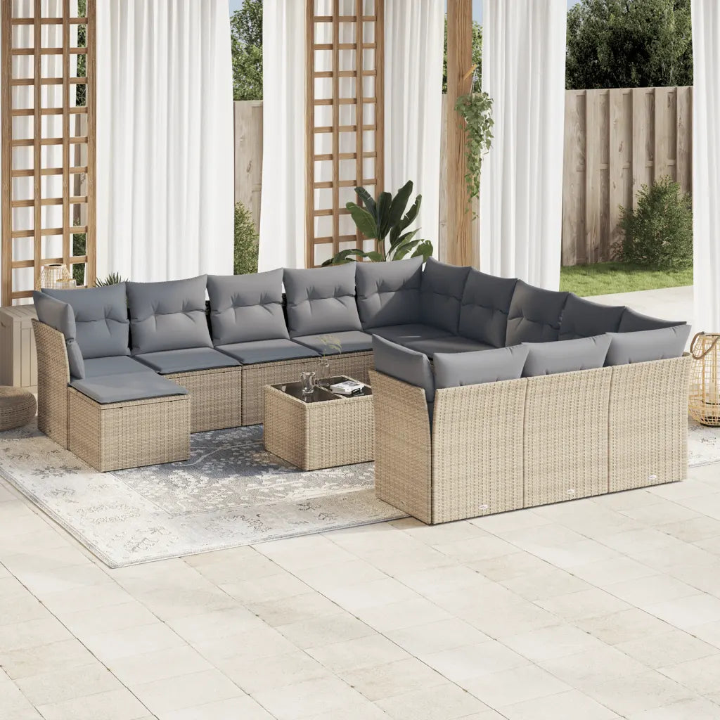 10-tlg. Garten-Sofagarnitur mit Kissen  Poly Rattan