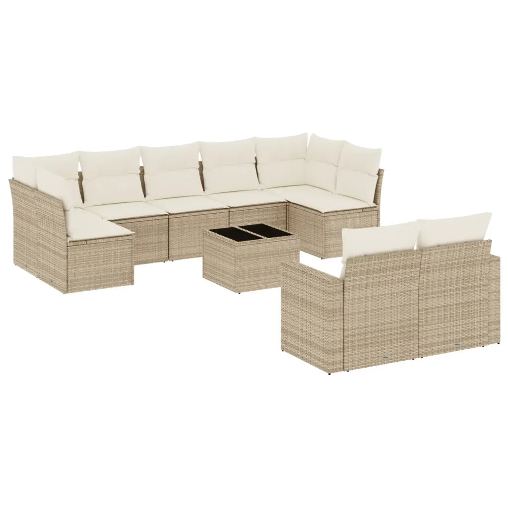 10-tlg. Garten-Sofagarnitur mit Kissen  Poly Rattan