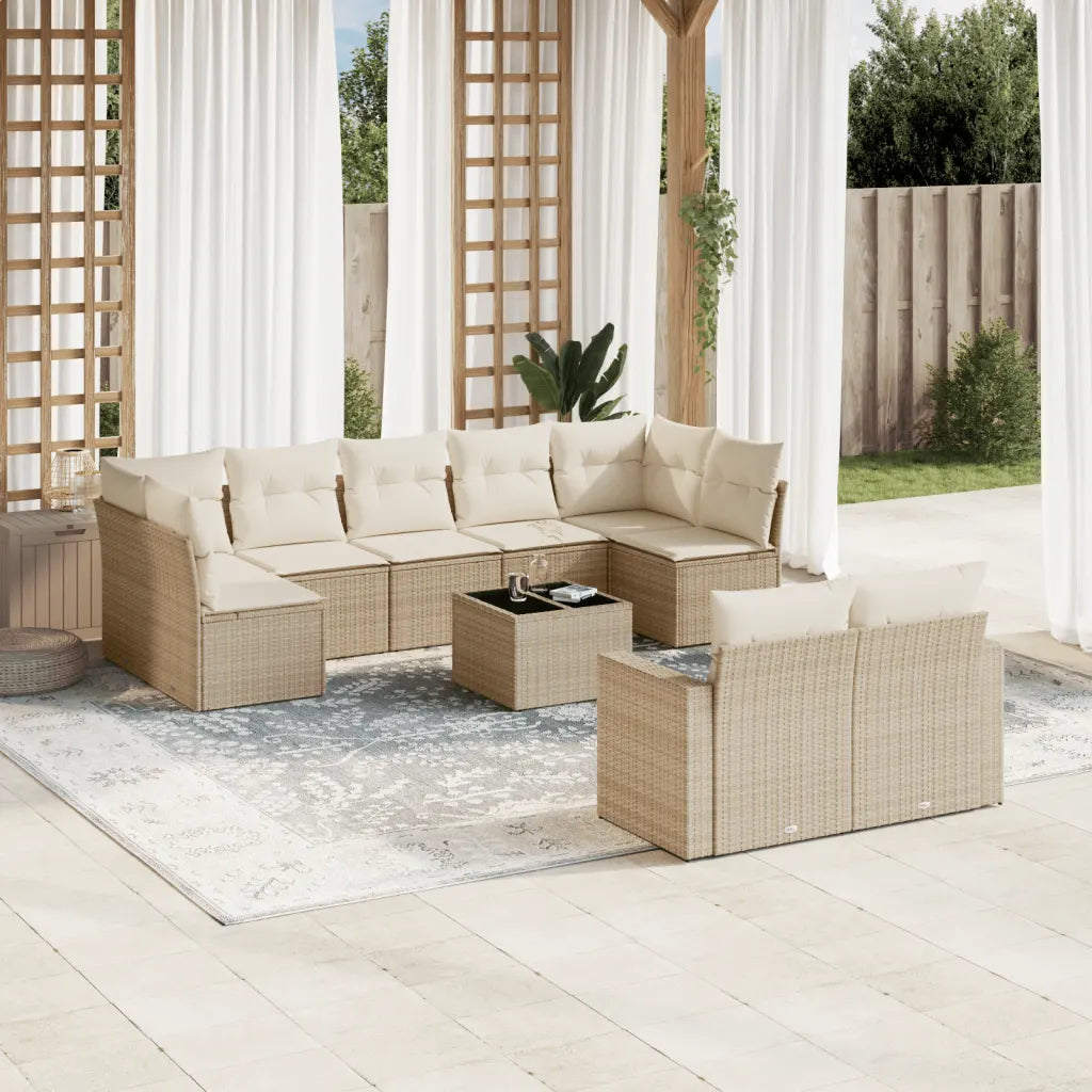 10-tlg. Garten-Sofagarnitur mit Kissen  Poly Rattan