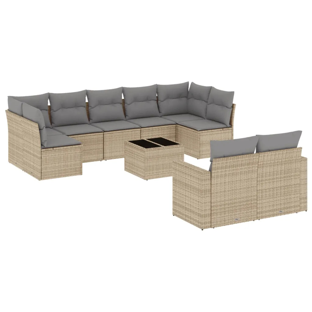 10-tlg. Garten-Sofagarnitur mit Kissen  Poly Rattan