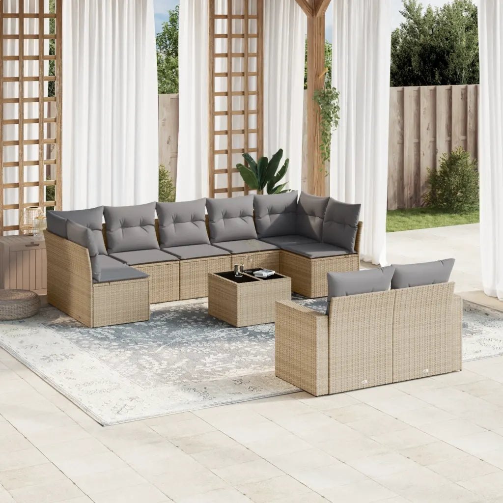 10-tlg. Garten-Sofagarnitur mit Kissen  Poly Rattan