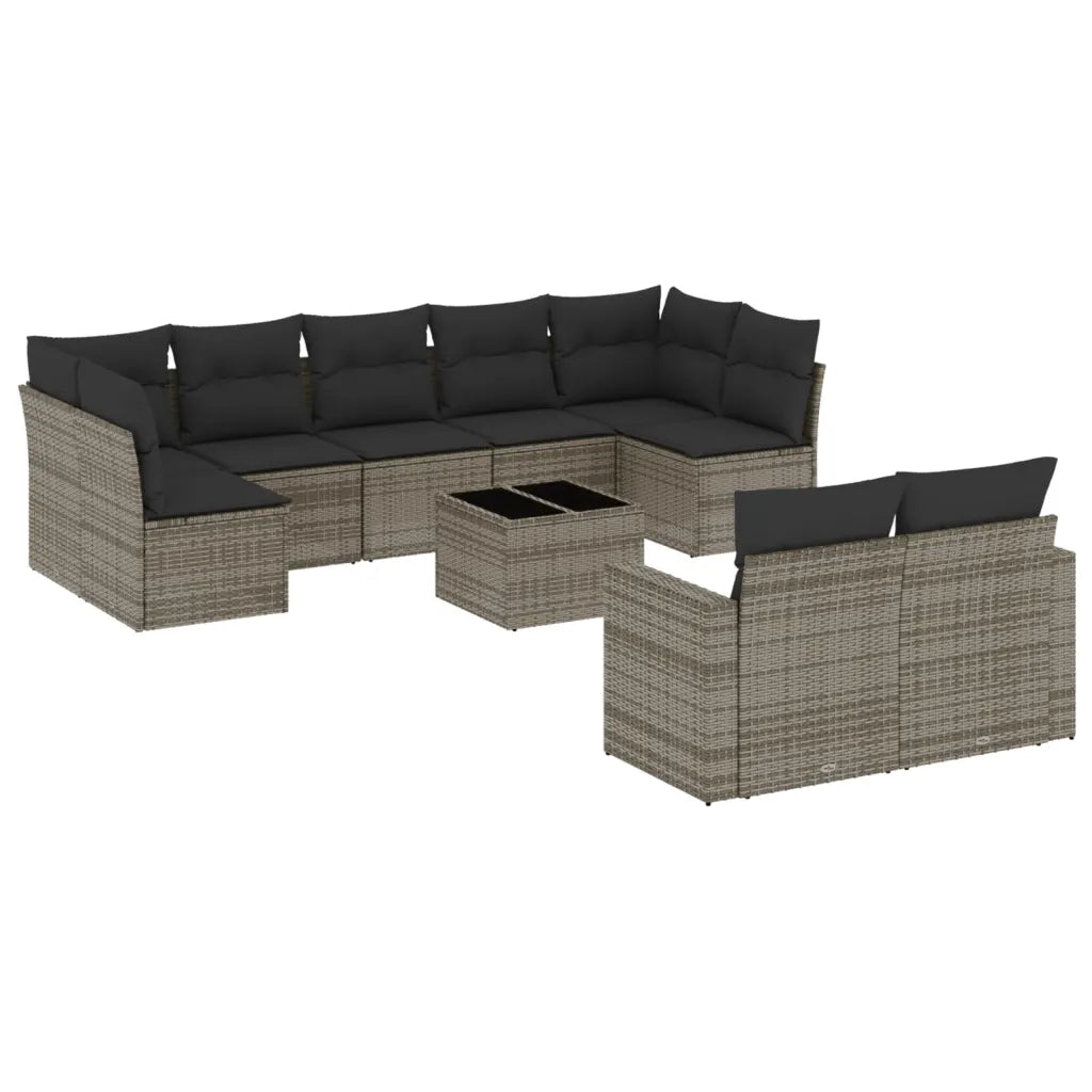 10-tlg. Garten-Sofagarnitur mit Kissen  Poly Rattan
