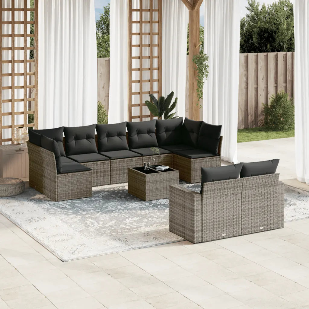 10-tlg. Garten-Sofagarnitur mit Kissen  Poly Rattan