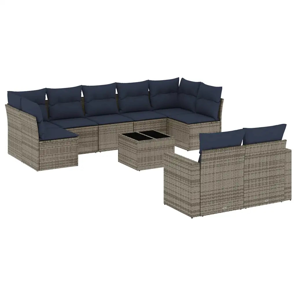 10-tlg. Garten-Sofagarnitur mit Kissen  Poly Rattan