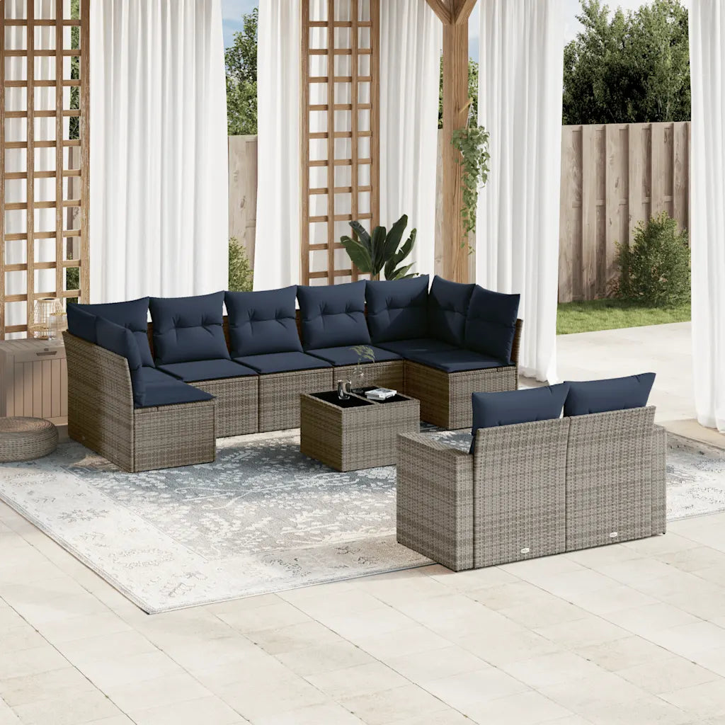 10-tlg. Garten-Sofagarnitur mit Kissen  Poly Rattan
