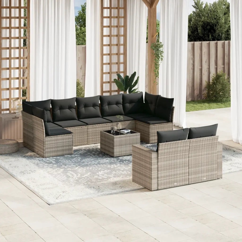 10-tlg. Garten-Sofagarnitur mit Kissen  Poly Rattan