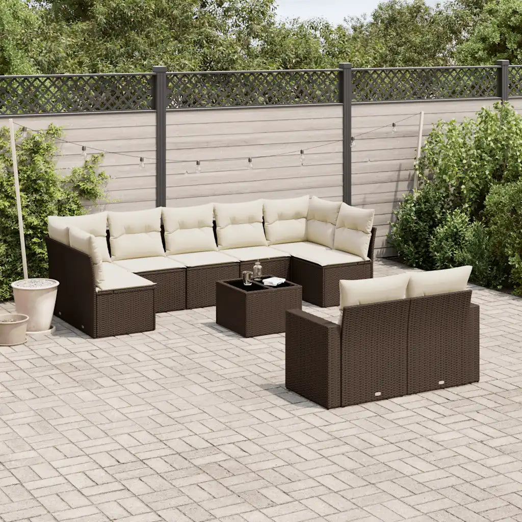 10-tlg. Garten-Sofagarnitur mit Kissen  Poly Rattan