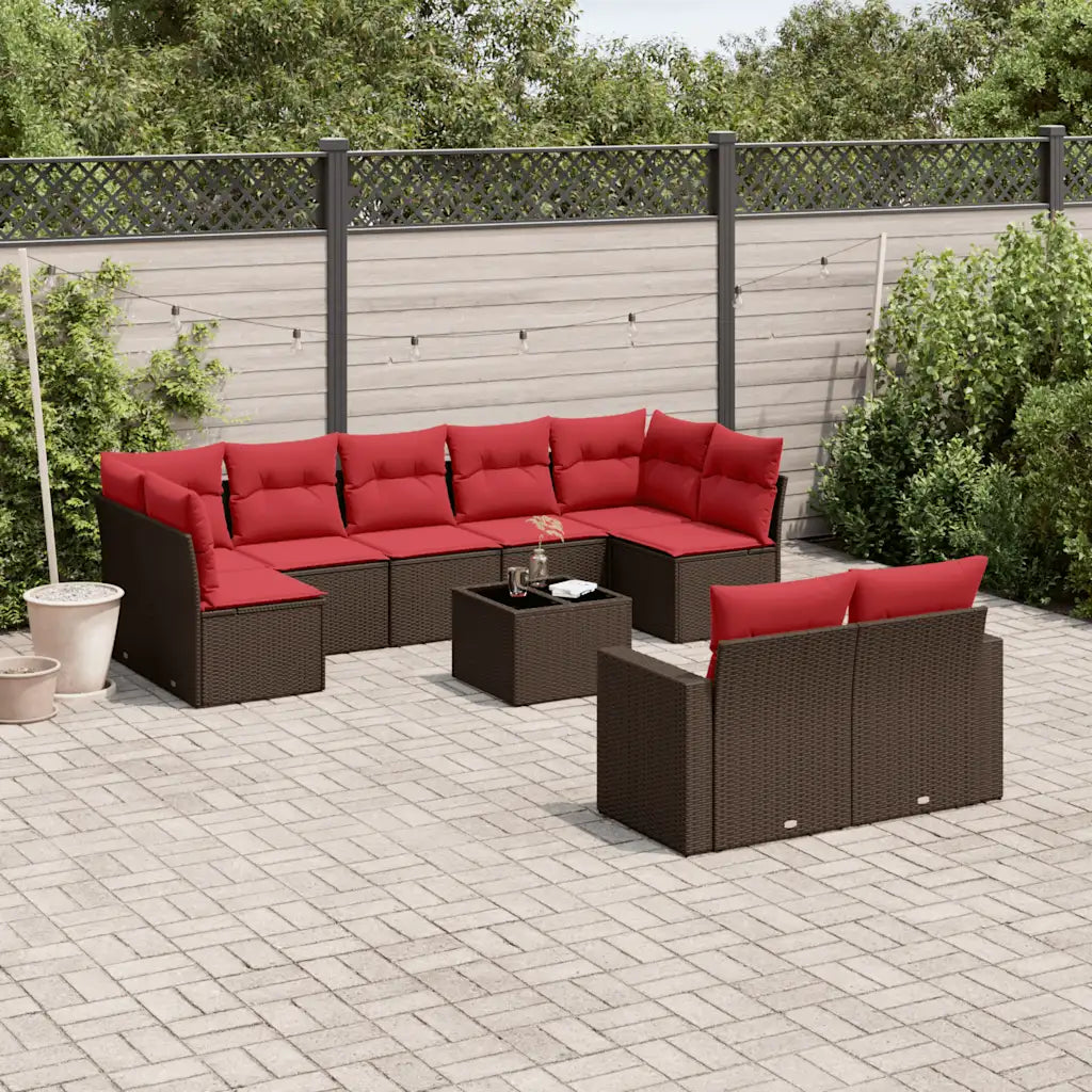 10-tlg. Garten-Sofagarnitur mit Kissen  Poly Rattan