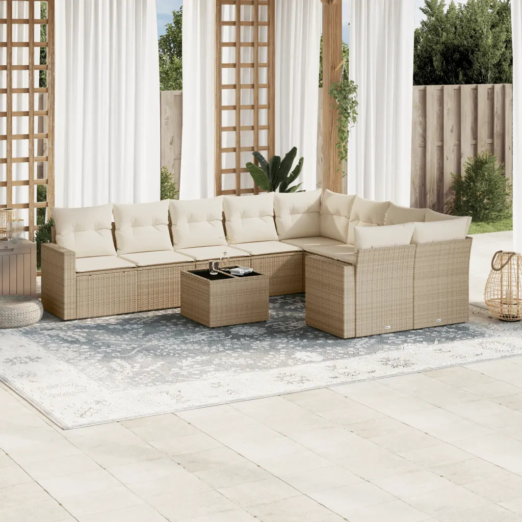10-tlg. Garten-Sofagarnitur mit Kissen  Poly Rattan
