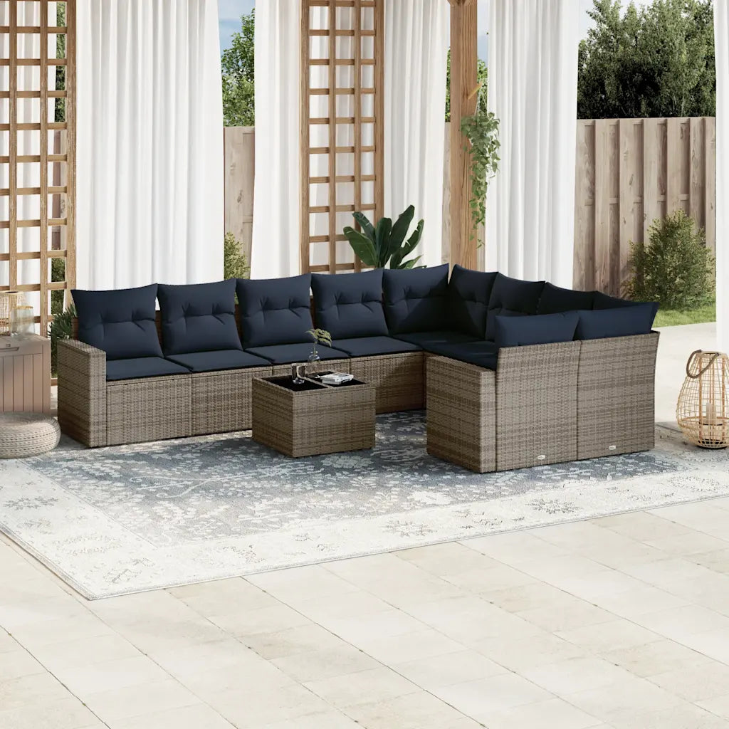 10-tlg. Garten-Sofagarnitur mit Kissen  Poly Rattan