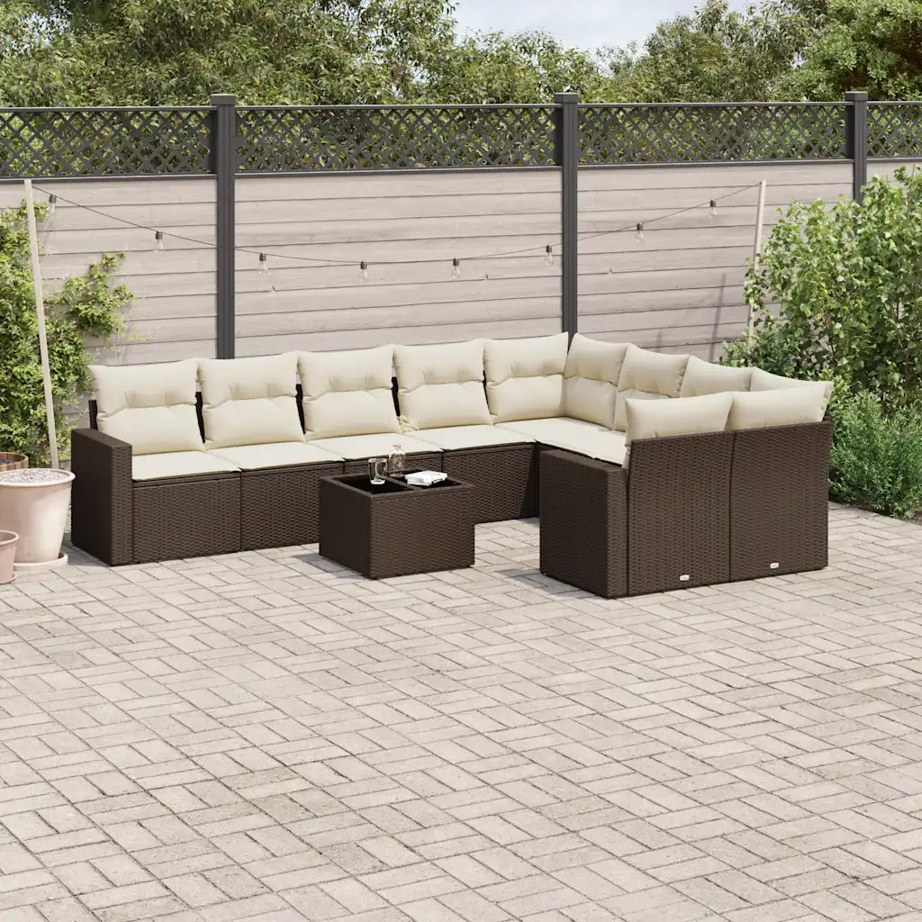 10-tlg. Garten-Sofagarnitur mit Kissen  Poly Rattan