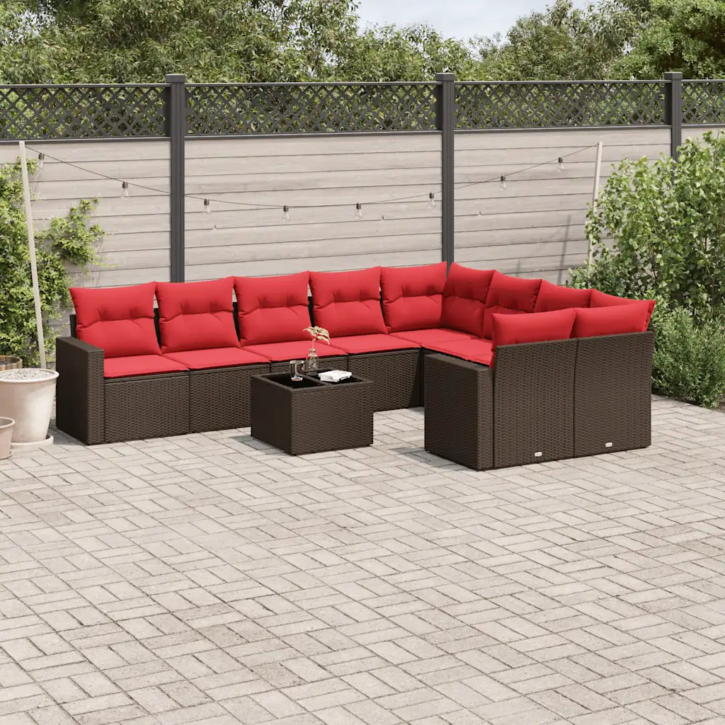 10-tlg. Garten-Sofagarnitur mit Kissen  Poly Rattan