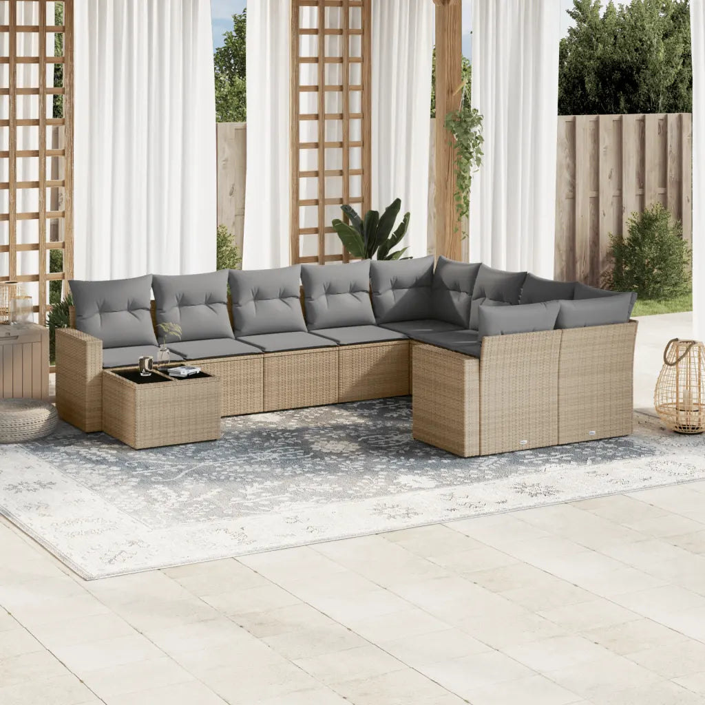 10-tlg. Garten-Sofagarnitur mit Kissen  Poly Rattan