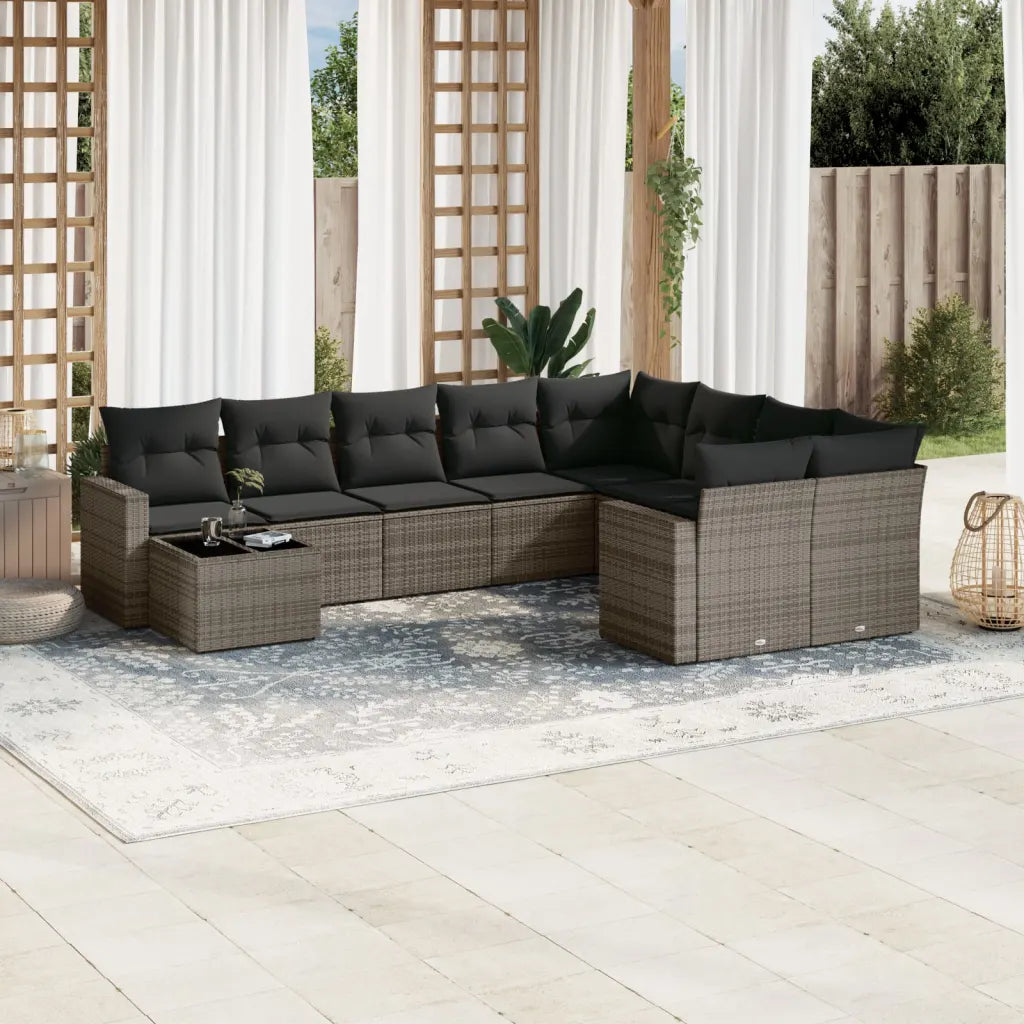 10-tlg. Garten-Sofagarnitur mit Kissen  Poly Rattan