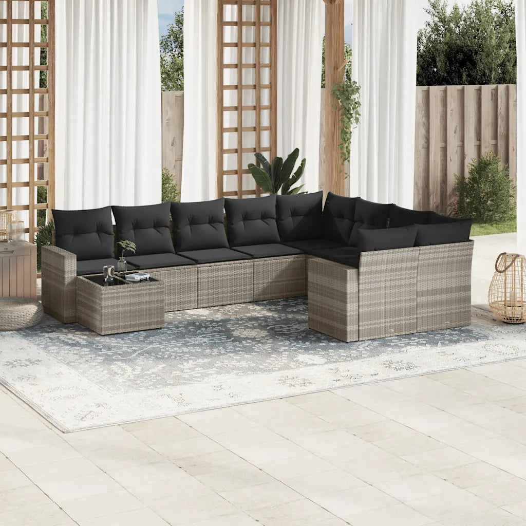 10-tlg. Garten-Sofagarnitur mit Kissen  Poly Rattan