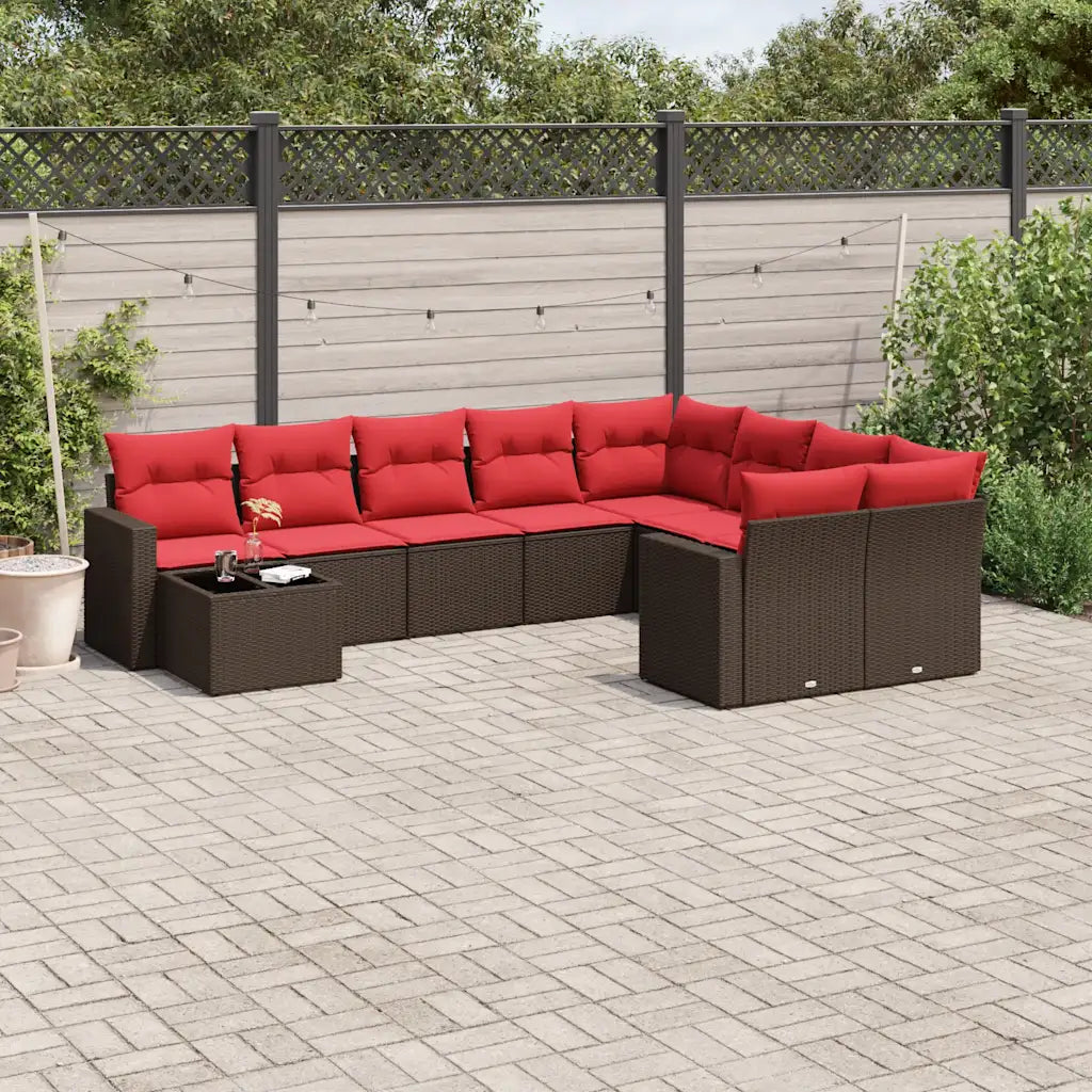 10-tlg. Garten-Sofagarnitur mit Kissen  Poly Rattan