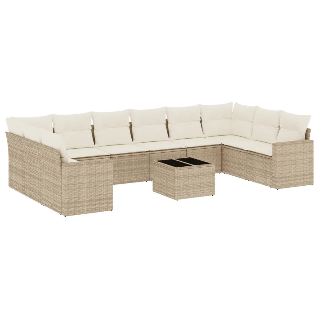 10-tlg. Garten-Sofagarnitur mit Kissen  Poly Rattan