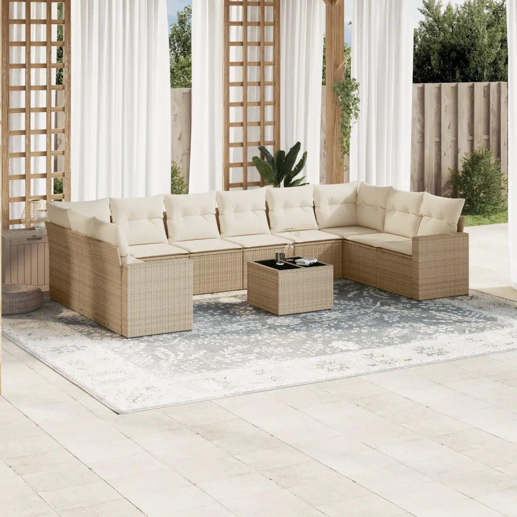 10-tlg. Garten-Sofagarnitur mit Kissen  Poly Rattan