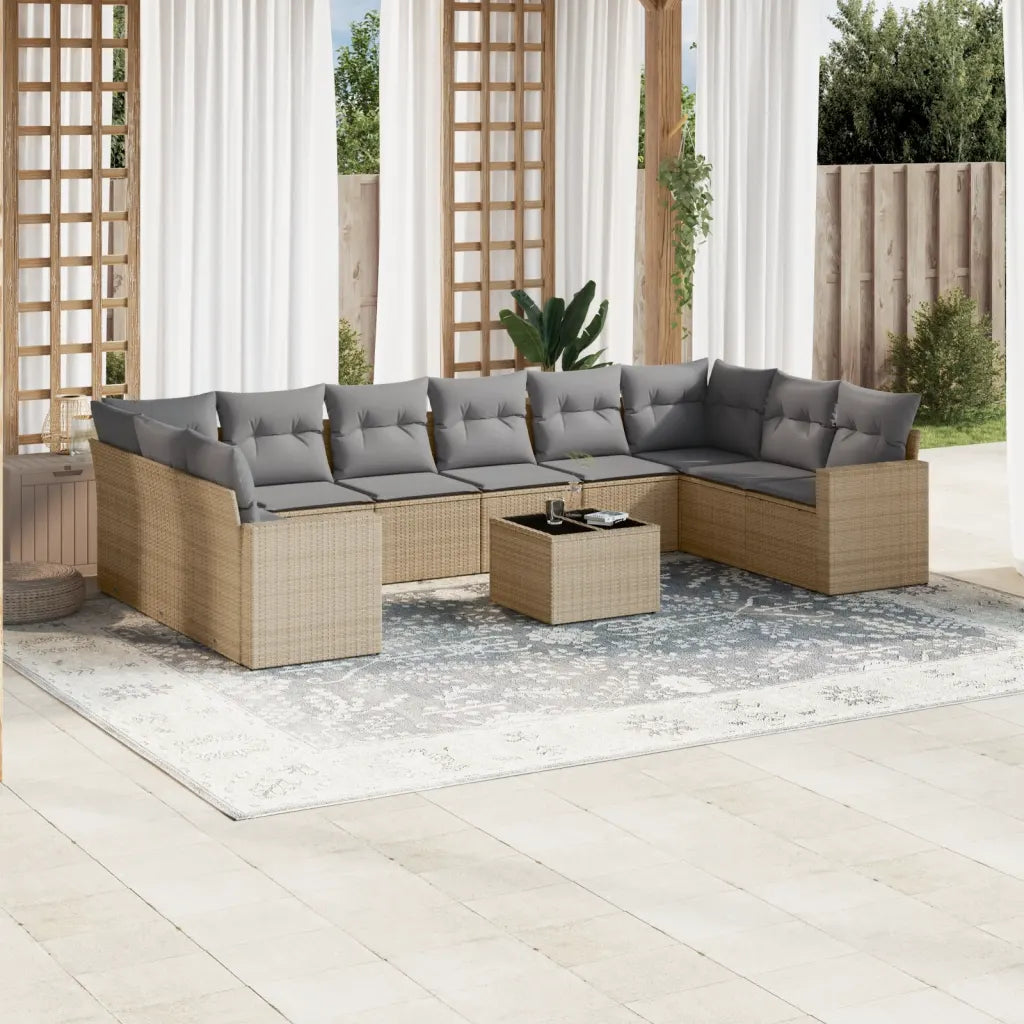 10-tlg. Garten-Sofagarnitur mit Kissen  Poly Rattan