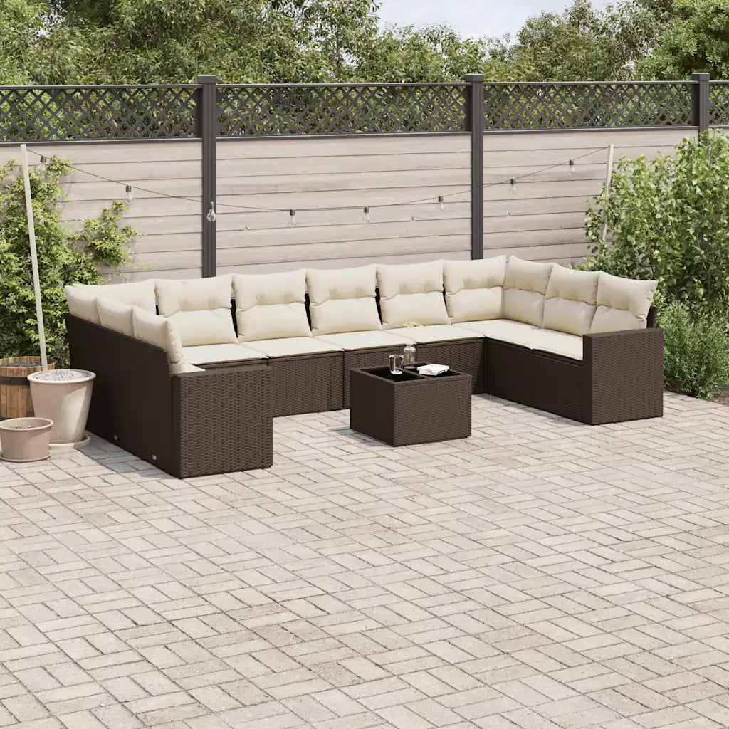 10-tlg. Garten-Sofagarnitur mit Kissen  Poly Rattan
