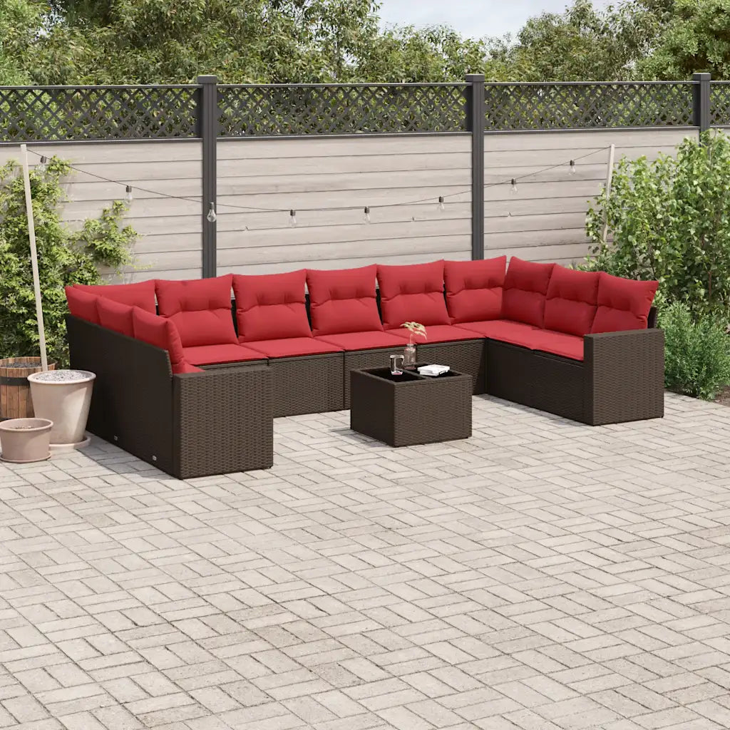 10-tlg. Garten-Sofagarnitur mit Kissen  Poly Rattan
