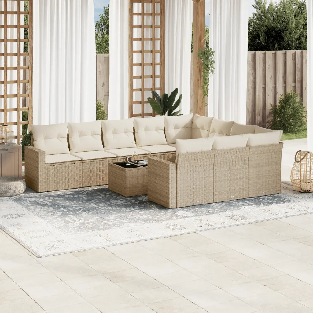 10-tlg. Garten-Sofagarnitur mit Kissen  Poly Rattan