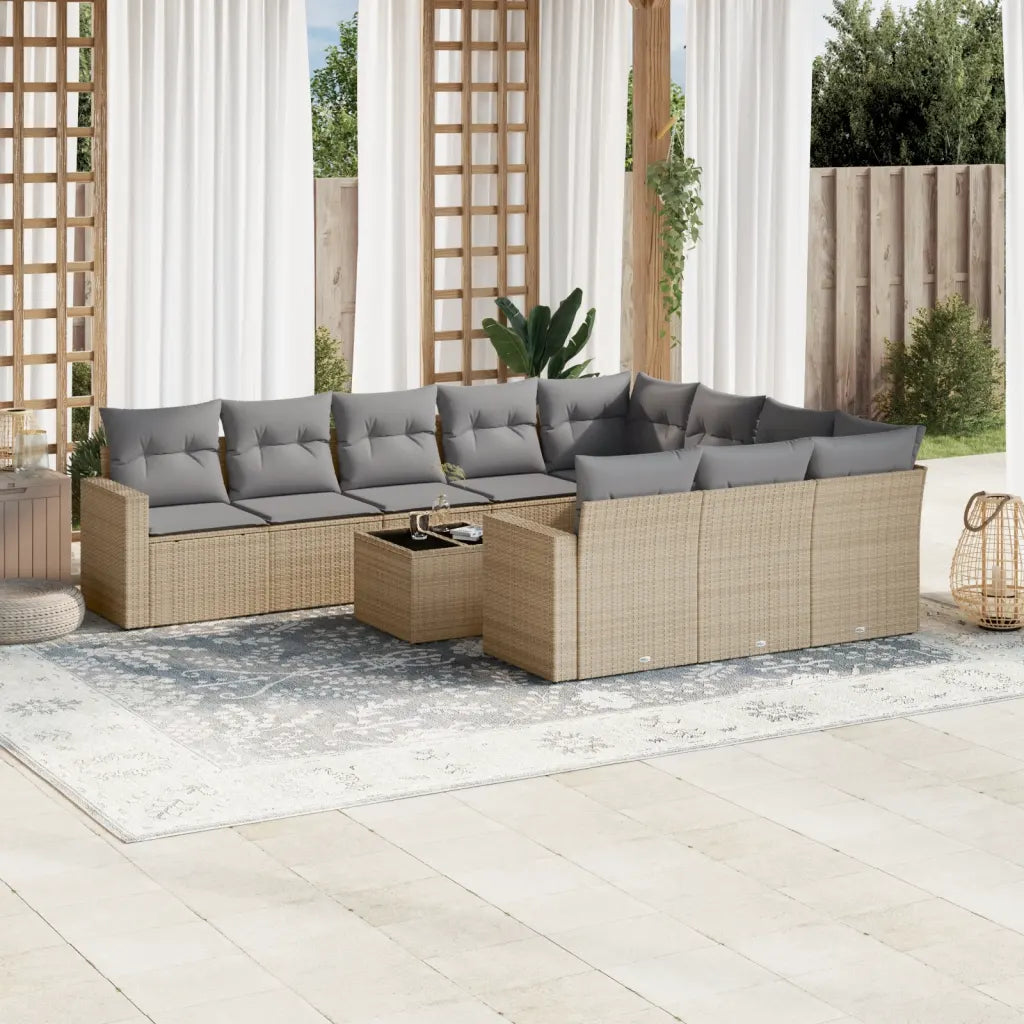 10-tlg. Garten-Sofagarnitur mit Kissen  Poly Rattan