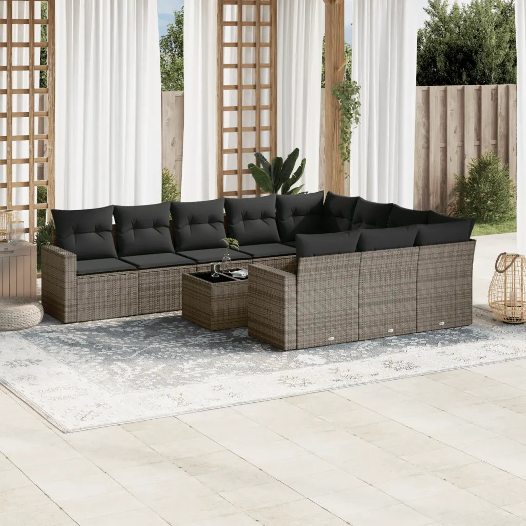 10-tlg. Garten-Sofagarnitur mit Kissen  Poly Rattan