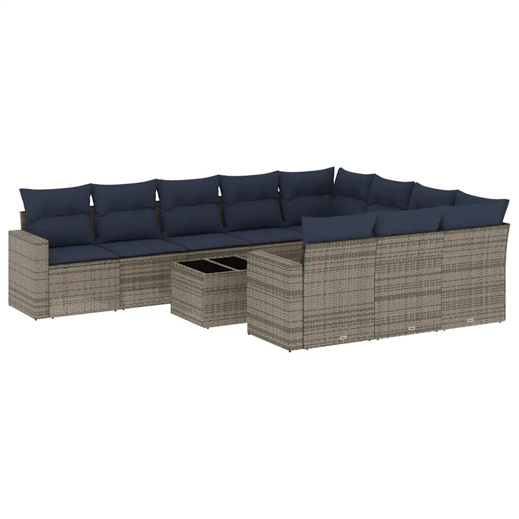 10-tlg. Garten-Sofagarnitur mit Kissen  Poly Rattan