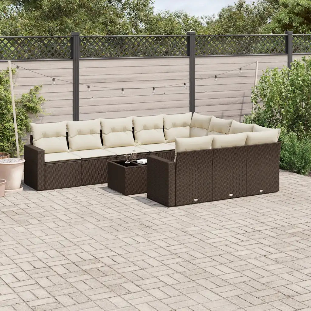 10-tlg. Garten-Sofagarnitur mit Kissen  Poly Rattan