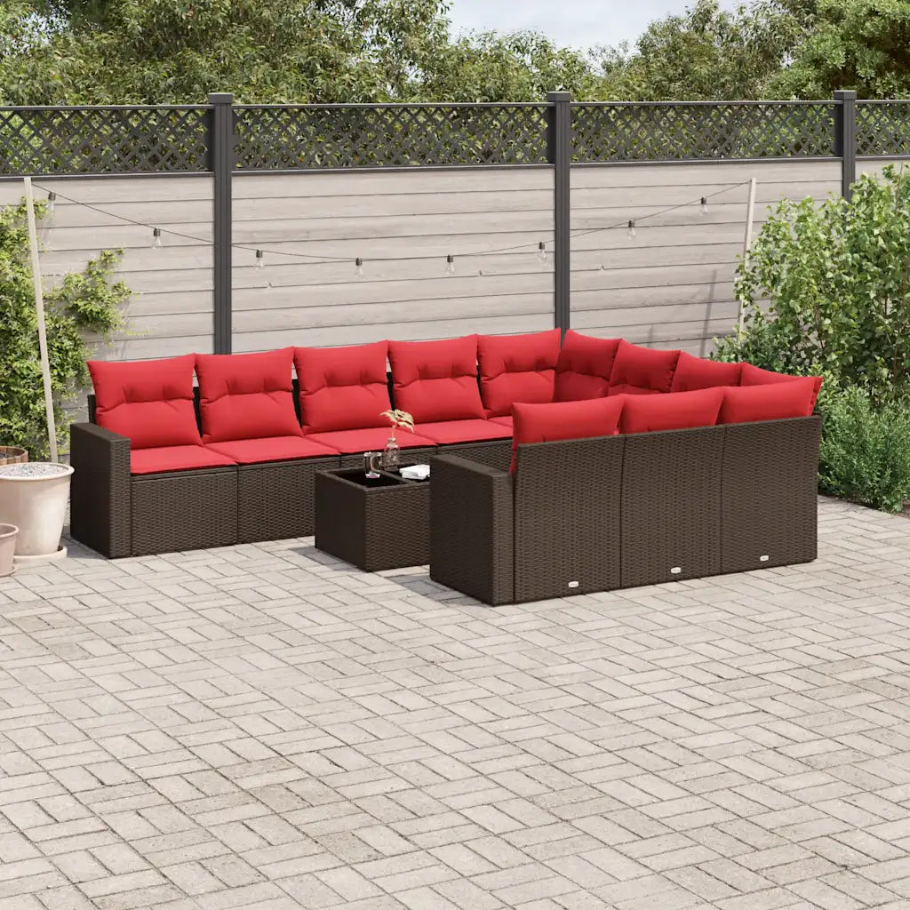 10-tlg. Garten-Sofagarnitur mit Kissen  Poly Rattan