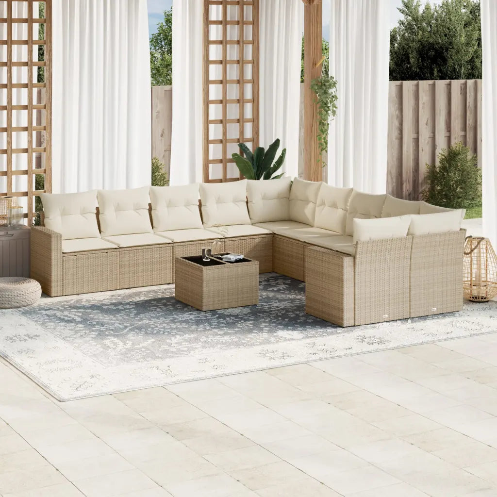 10-tlg. Garten-Sofagarnitur mit Kissen  Poly Rattan