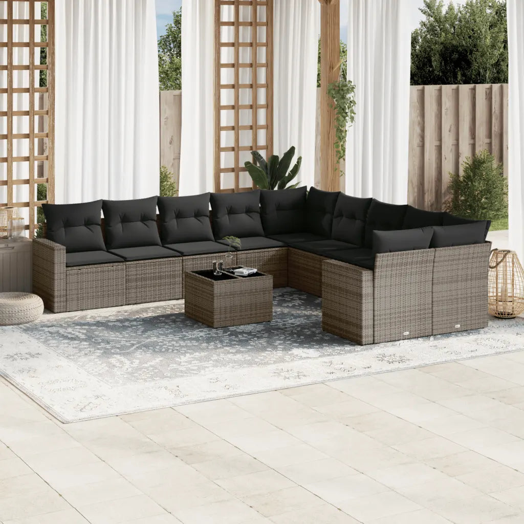 10-tlg. Garten-Sofagarnitur mit Kissen  Poly Rattan
